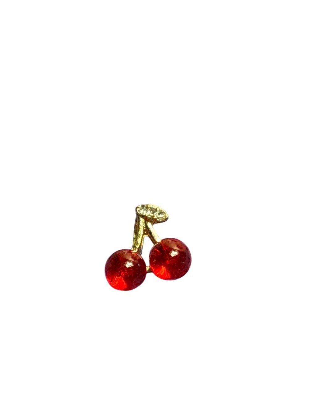 Glass Pendant Cherries Red Goldtone Clear Rhinestones 0.5 inch